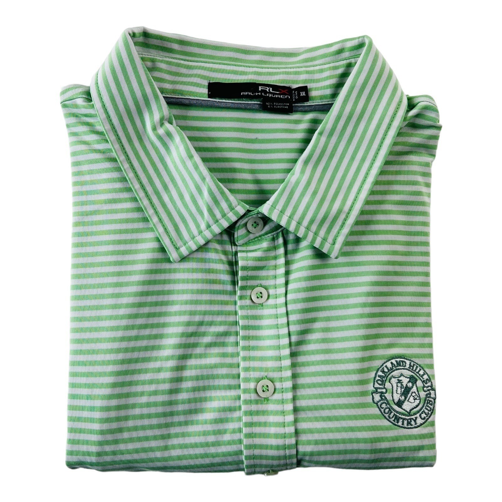 Rlx Ralph Lauren Green & White Stripe Polyester Elastane Golf Polo Mens Size 2xl